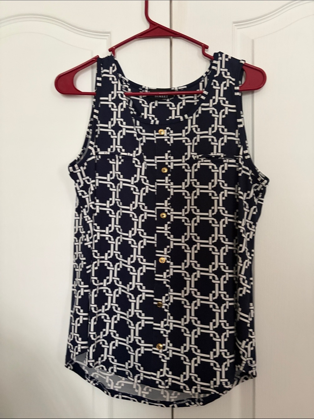 Navy Geometric Button-Front Sleeveless Camisole